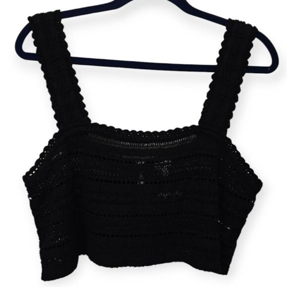 NWT Aerie Size Large Black Crochet Knit Boho Lace Crop Top Semi Sheer Summer - Picture 1 of 5